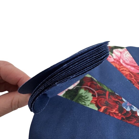 Handmade Dresden Plate Quilt Blocks Set Of 11 Floral & Navy Design Unfinished - Picture 2 of 7